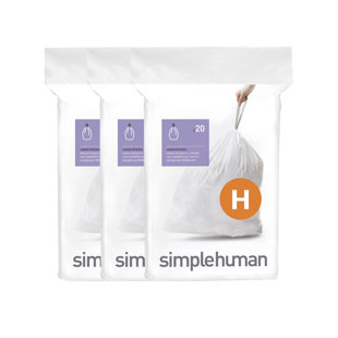 Simplehuman Code H, 60 Liners, 50% Recycled Custom Fit Bin Bags, 30-35L, White