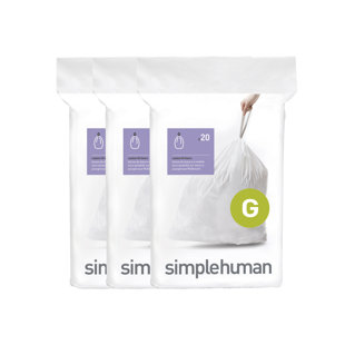 Simplehuman Code G Liners, Pack Of 60 Liners, 50% Recycled Custom Fit Bin Bags, 30L, White