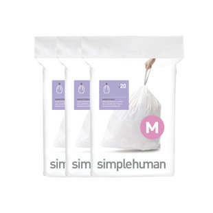 Simplehuman Code M Liners, Pack Of 60 Liners, 50% Recycled Custom Fit Bin Bags, 45L, White (Set of 60)