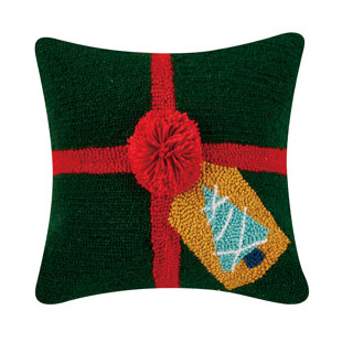 MISTLETOE AND CO. Pom Pom and Tree Hook Square Wool Pillow Cover & Insert