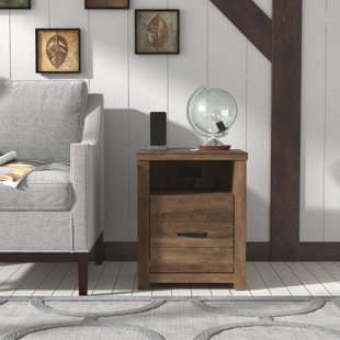 MILLWOOD PINES Ametria Farmhouse End Table With USB Ports And Power Outlet, Knotty Oak