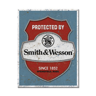 DESPERATE ENTERPRISES Smith & Wesson Protected By Metal Sign