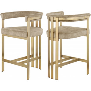 WILLA ARLO™ INTERIORS Stasia Upholstered 26.4" Counter Stool with Metal Frame (Set of 2)