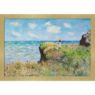 TORI HOME Cliff Walk At Pourville By Claude Monet With Blushing Rose Gold Frame, 23" X 27"