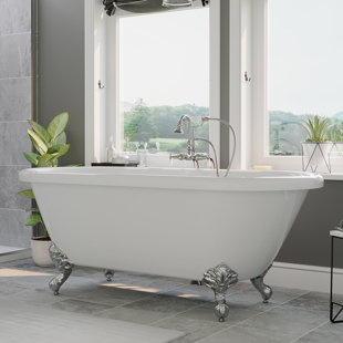 CAMBRIDGE PLUMBING 70'' x 30'' Freestanding Soaking Acrylic Bathtub with Faucet