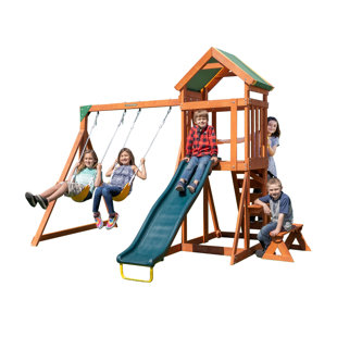 Sportspower Scottsdale Wooden Swing Set with Lifetime Warranty on 6' Double Wall Slide