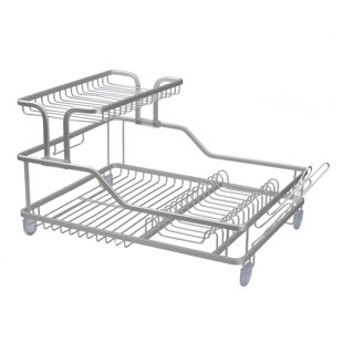 MICHAEL GRAVES DESIGN Elevated 2 Tier Aluminum Dish Rack with Soft Touch Anti-Skid Feet and Removable Dual Compartment Utensil Holder