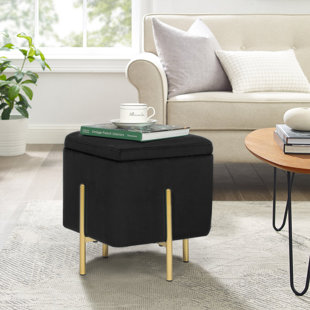 ADECO TRADING Modern Velvet Squared Storage Ottoman