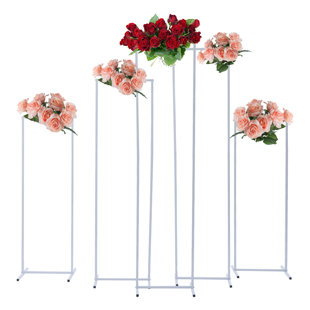 FUNTEN 5 Pack Wedding Metal Flower Stands White Metal Vase Column Stand Backdrop Stand for Wedding Party