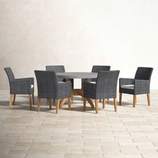 BIRCH LANE™ Akiva Round 52" Long Teak Dining Set with Cushions