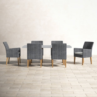 BIRCH LANE™ Akiva Rectangular 80" Long Teak Dining Set with Cushions