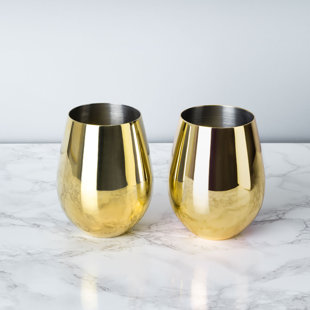 VISKI Belmont Stainless Steel Stemless Wine Glasses in Gold (Set of 2)