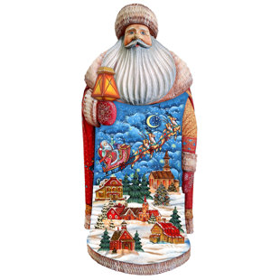 G DEBREKHT Masterpiece Wood Carved Sleighing in the Night's Skies Santa Figurine