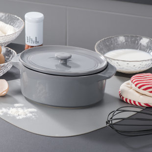 MALACASA Serie, 1600Ml Schwarz & Grau Ovale Steingutkasserolle mit Deckel