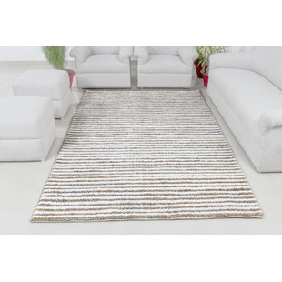 Noori Striped Handmade Flatweave Chunky Brown Jute & Ivory Wool Area Rug By Tufty Home