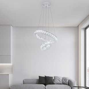 SIMPOL HOME 33W Integrated LED Chandeliers, Crystal Stainless Steel Ceiling Lights, Rings Hanging Lights