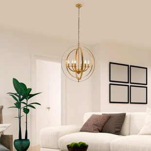 SIMPOL HOME Modern 6 Lights Chandeliers, Gold Pendant Lights, Adjustable Orbits Ring Hanging Light