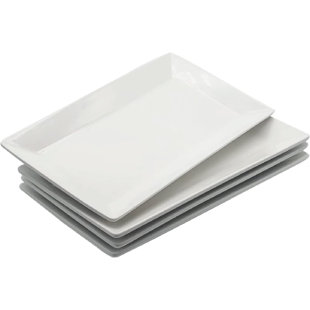 Furmaware 9.7" Rectangle White Ceramic Serving Plates (Set of 4)