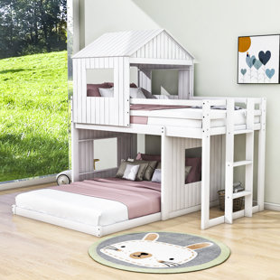 HARPER ORCHARD Twin Over Full Wooden Bunk Bed With Ladder And Guardrails