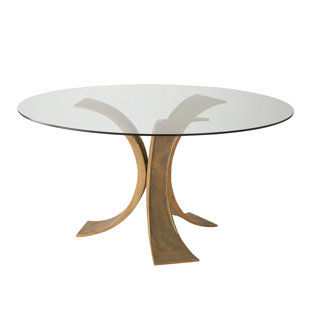 GLOBAL VIEWS Lotus Dining Table w/Glass Top-Antique Gold/Bronze