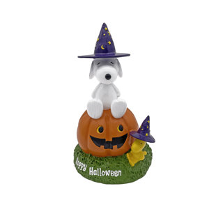 BACK YARD GLORY Peanuts Snoopy and Woodstock on Jack-O-Lantern Garden Statue