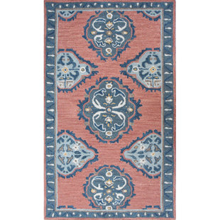 COMPANYC Vintage Glory Hand Hooked Wool Rug in Blue/Faded Red/Cream