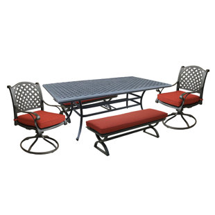 GATHERCRAFT Rectangular 6 - Person 86" Long Dining Set with Cushions