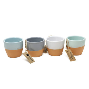 VERANO SPANISH CERAMICS Herb Pot (Set 4 Assorted Half Dipped) (Set of 4)