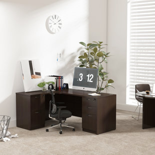 INBOX ZERO Negin 66.93'' L-shaped Left Handed Desk with File Cabinets