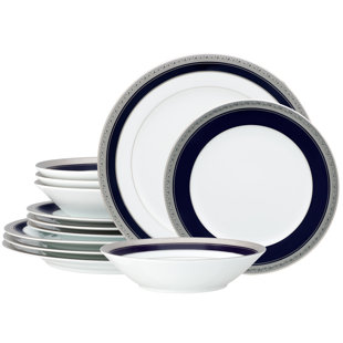 Noritake Crestwood Cobalt Platinum 12-Piece Dinnerware Set, Service For 4