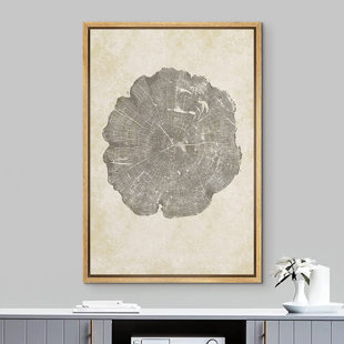 IDEA4WALL Framed Canvas Print Wall Art Tan Black Grunge Forest Wood Tree Rings Nature Wilderness Illustrations Modern Art Rustic Abstract Relax/Calm For Living Room, Bedroom, OfficeFCV-A13-03