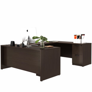 INBOX ZERO Negin 100.4'' U-shaped Desk with File Cabinets