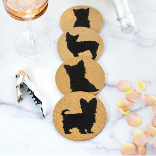 FRIFOHO No Pattern Cork Round 4 -Piece Coaster Set