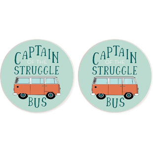 FRIFOHO No Pattern Ceramic Round 2 -Piece Car Coaster Set (Set of 2)