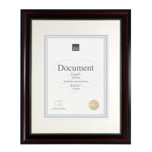 Kiera Grace Lucy Diploma Frame, Picture Frame for an 8.5" x 11" Document, Plastic Document Frame for Wall Hanging, Durable Frame to Showcase Your Achievements, Dark Brown with Gold Beading