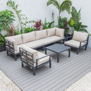 LEISUREMOD 7 Peice Patio Conversation Set With Cushions & Coffee Table