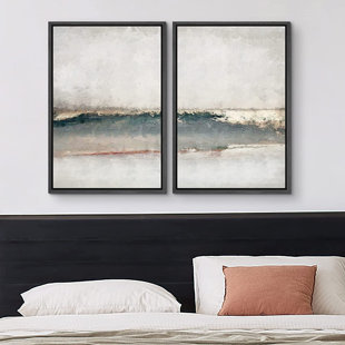 SIGNLEADER Pastel Gray Teal Abstract Landscape Modern Wall Art Decor Framed Canvas 2 Pieces Painting Print