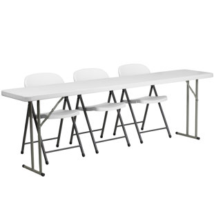 FLASH FURNITURE Parker 18" x 96" Plastic Folding Training Table Set w/ 3 White Plastic Folding Chairs