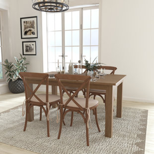 FLASH FURNITURE Montana 46" x 30" Antique Rustic Farm Table Set with 4 Cross Back Chairs and Cushions