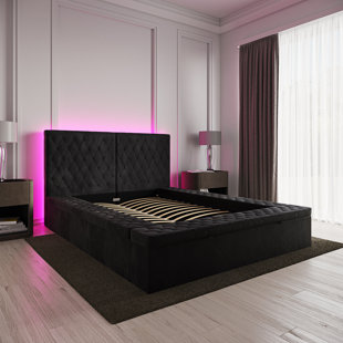 ZTOZZ Platform Bed With Storage Compartments and LED Headboard