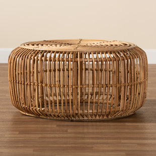 BAYOU BREEZE Aliane Modern Bohemian Antique Rattan Coffee Table