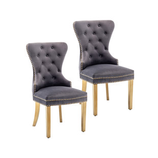 ROSDORF PARK Gwytha Tufted Velvet Dining Chair with Gold Chrome Legs (Set of 2)