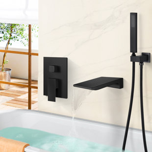 EVERSTEIN Solid Brass 2 Handle Wall Mounted Roman Tub Faucet With Handheld Shower