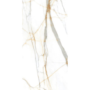 MALAKAN INC. 24" x 48" Porcelain Marble Look Wall & Floor Natural Matt White Tile Calacatta Gold