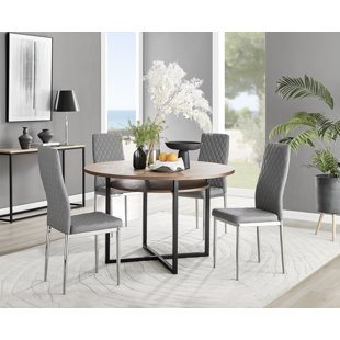 CANORA GREY Adler Round Dining Table Set with Shelf & 4 Quilted Faux Leather Dining Chairs