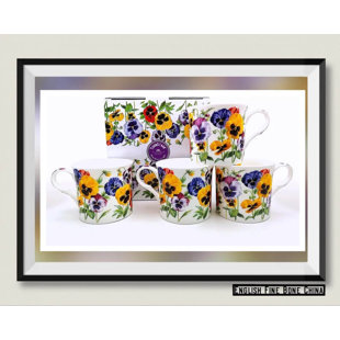 TURNSTAAR SUMMER PANSY Large English Fine Bone China Set Of 4 Cups