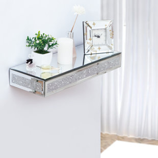 MERCER41 Mirrored Floating Shelf Glamorous Decorative Wall Shelf For Bedroom/Living Room/Kitchen Decor, Wall Mounted Shelf Long Hanging Shelf, 5.9" D X 15" W X 2.2" H