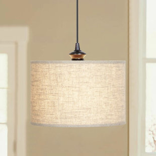 BLOOMSBURY MARKET Riem Recessed Lighting Kit Instant Conversion E26 Can to Pendant in Bronze - Linen Drum 1 Light