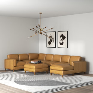 WADE LOGAN® Agatina 148" Wide Leather Match Left Hand Facing Corner Sectional with Ottoman