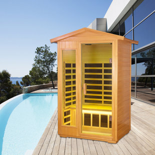 KISRAIS Outdoor 2 Person Far Infrared Sauna withstand Outdoor Temp -5℉-104℉ Low EMF Sauna Room for Home-8 Low EMF Heaters-Chromotherapy-Bluetooth Speakers